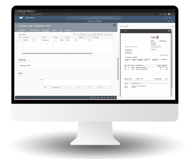 Rechnungsworkflow mit xSuite Invoice Cube - Produkt Screenshot