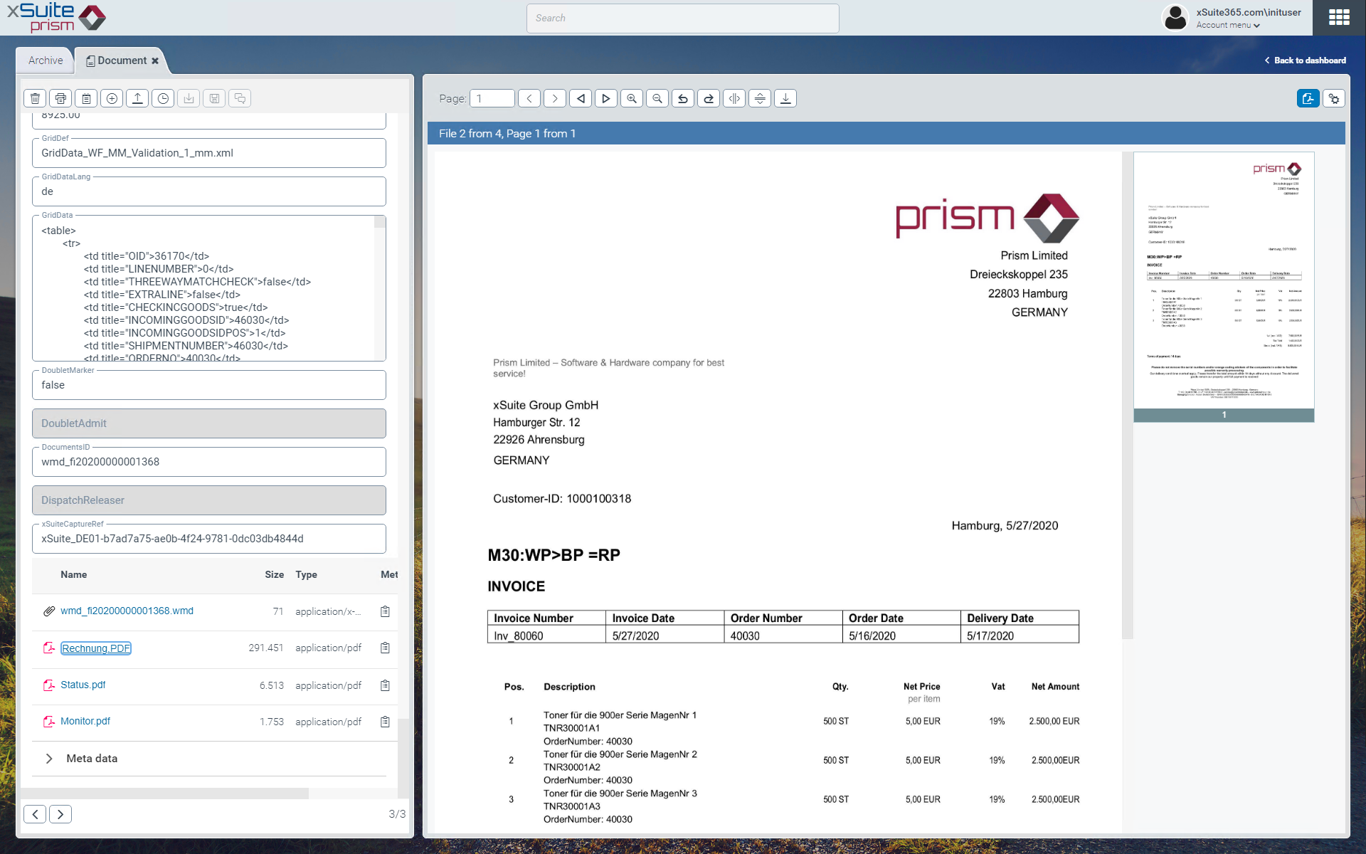 Archiving for ERP Systems > xSuite Archive Prism xSuite